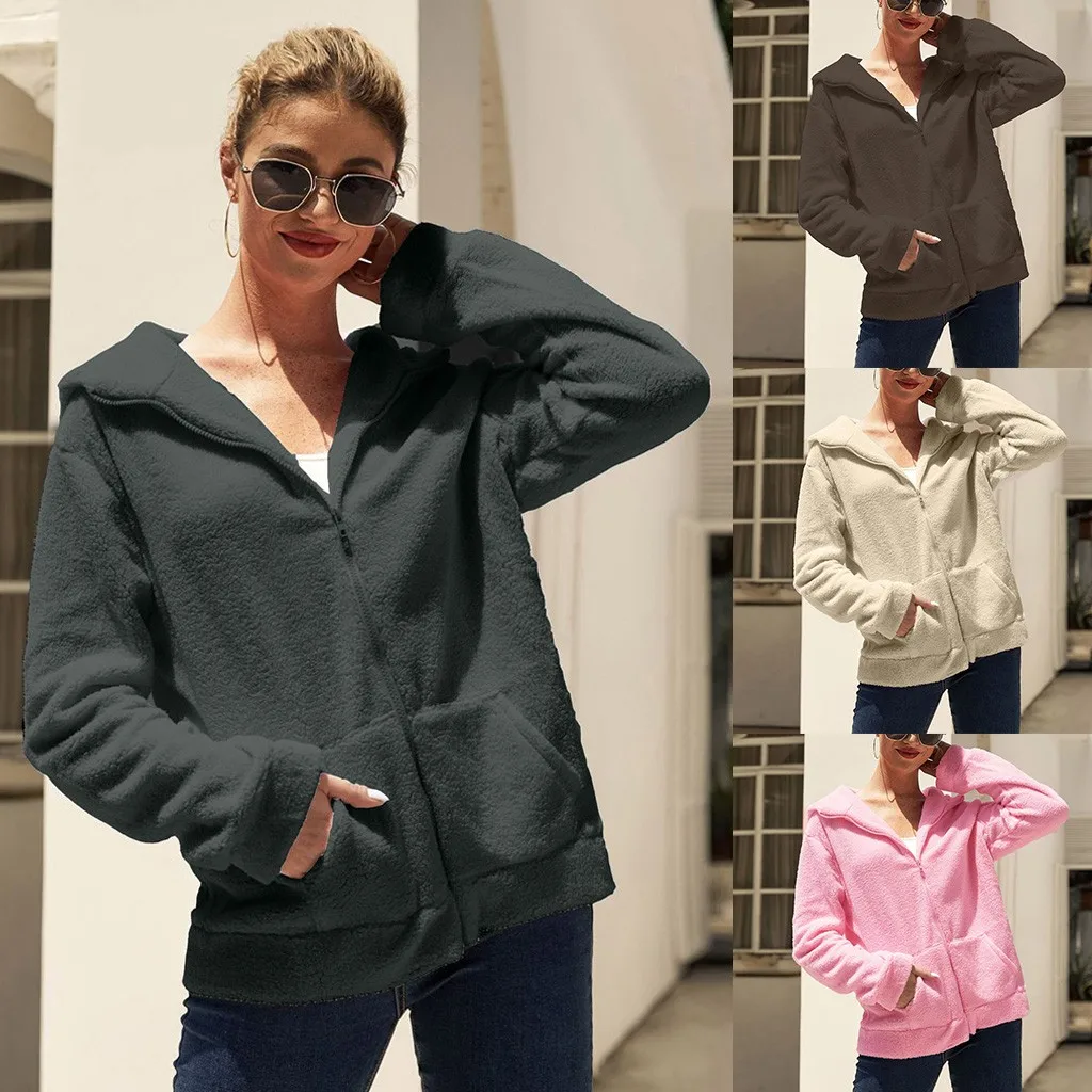 Женская ветровка с капюшоном Весенняя теплая флисовая куртка на молнии женские