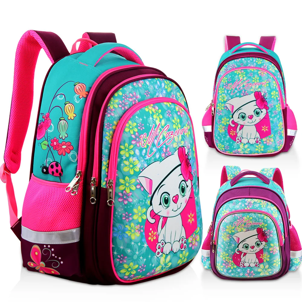 New Orthopedic Girl Backpack For School 3D Cartoon Cat Girls EVA School Bags Children Primary School Grade 1-5 Kids Bag
