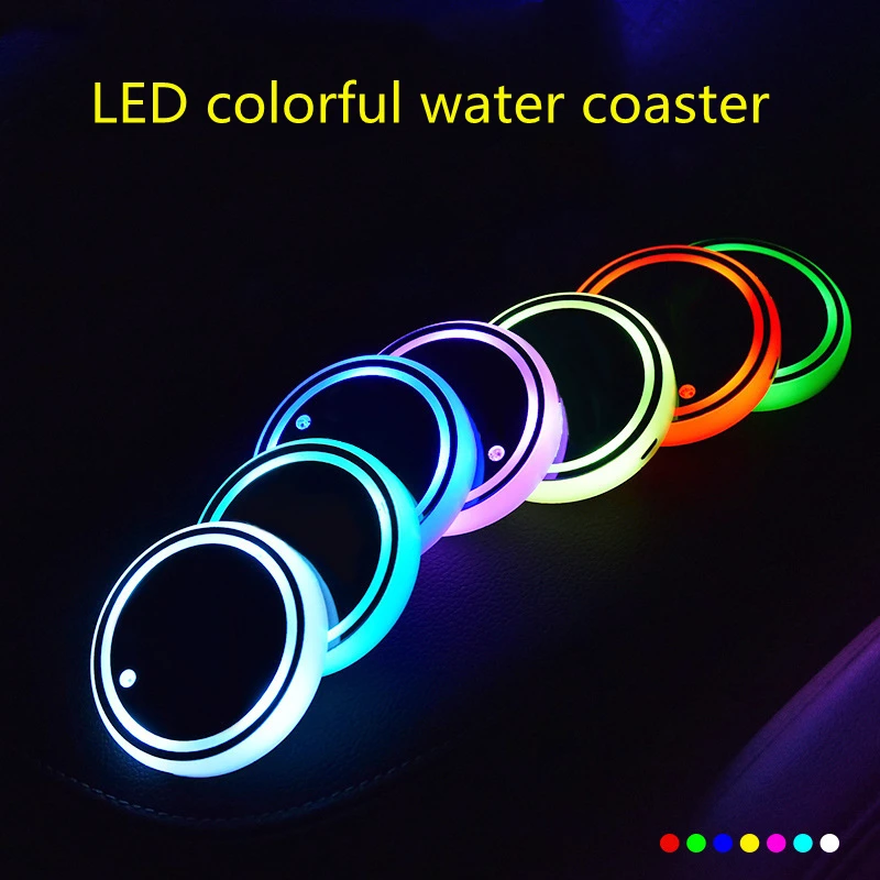 

Car LED Luminous Water Coaster, Colorful Water Coaster, Car Atmosphere Light, USB Charging, Non-slip Coaster