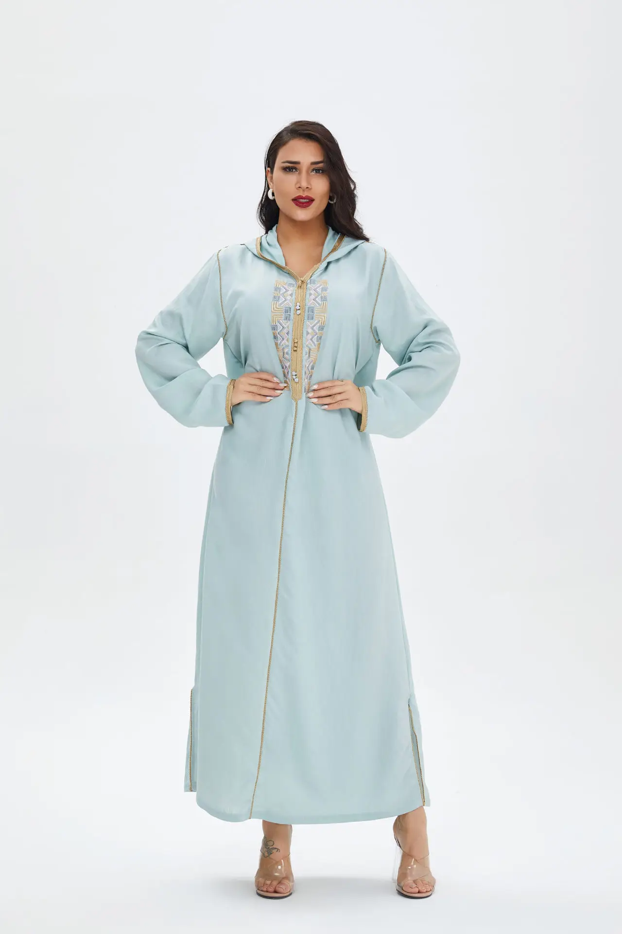

Мусульманское платье с капюшоном для женщин Рамадан ИД Дубай элегантная Этническая вышивка длинный рукав в арабском стиле индейка одежда
