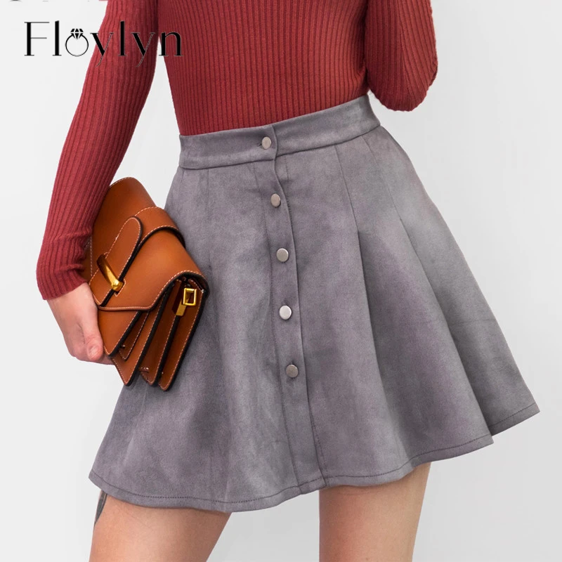 FLOYLYN 2020 Женская разноцветная замшевая мини-юбка трапециевидной формы
