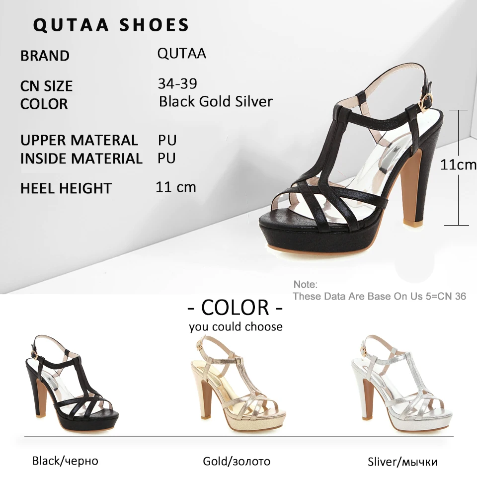 Женские свадебные туфли QUTAA черные босоножки на платформе и высоком каблуке с Т