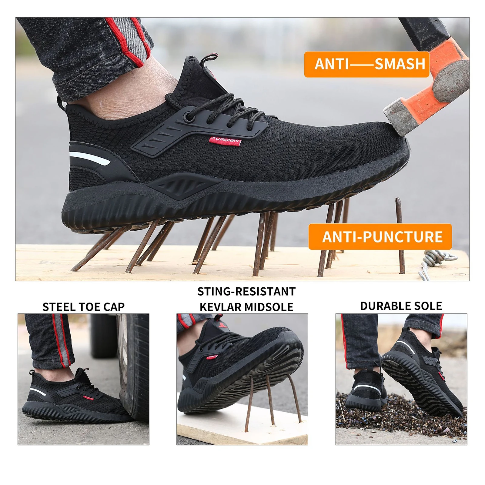 

Steel Toe Safety Shoes Labor Protection Shoes for Men Women Work Sneakers Breathable Lightweight Industrial & Construction Shoe