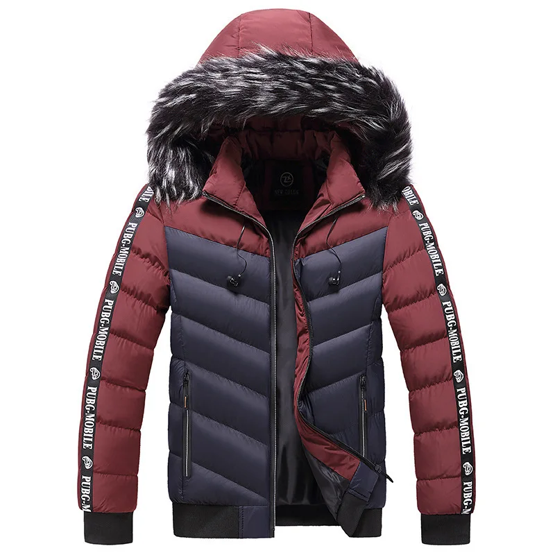 

Зимняя мужская куртка 2022 с меховым воротником, толстая теплая хлопковая верхняя одежда с капюшоном, Мужская парка и пальто в стиле пэчворк, ...