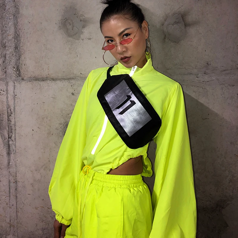 TWOTWINSTYLE комплекты из двух предметов для женщин, стоячий воротник, фонарь, длинный рукав, на молнии, сексуальные комбинезоны, высокая талия, на шнурке, короткие