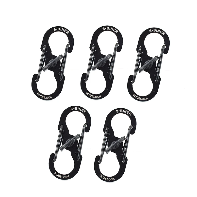 5pcs black 5 шт. S Тип альпинистский крюк мини брелок карабин средство для выживания на открытом воздухе двойная Пряжка брелок 8 Форма Пряжка для кемпинга - Цвет: 5pcs black