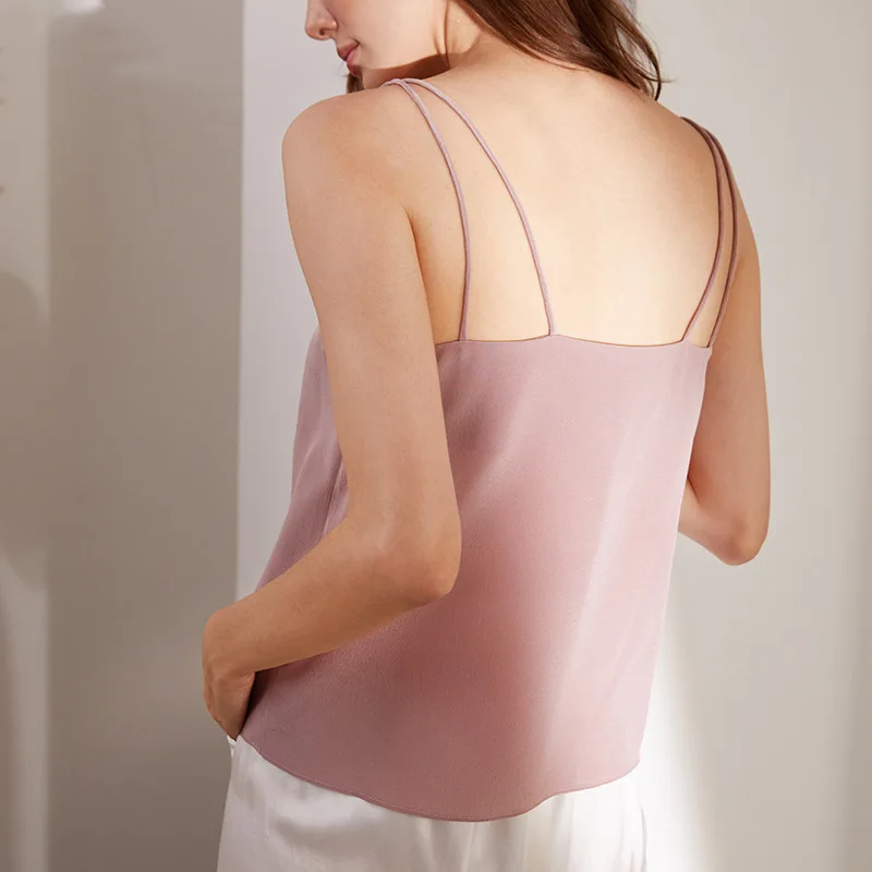SuyaDream Women Silk Camisoles 100%Real Silk Crepe Sleeveless Solid Sexy V neck Cross Balck Camis 2021 Summer Spring Vests