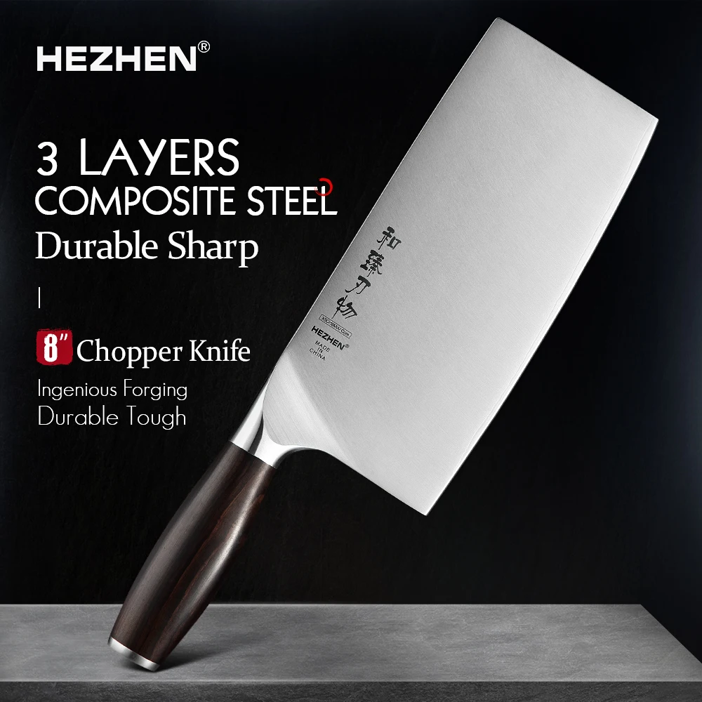 HEZHEN 8 дюймов нож для измельчителя X9Cr18MoV нержавеющая сталь Japaness Chop bone китайский шеф