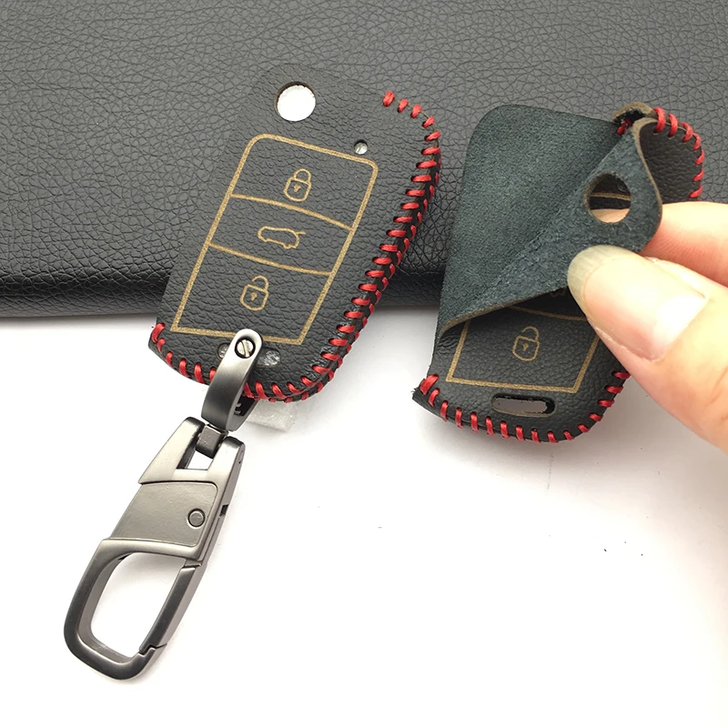 

Hot Sale Key Case Bag Key Cover For Golf 7 mk7 for Skoda Octavia A7 New Polo Leather Key 3 Buttons Portect Case Car Accessories