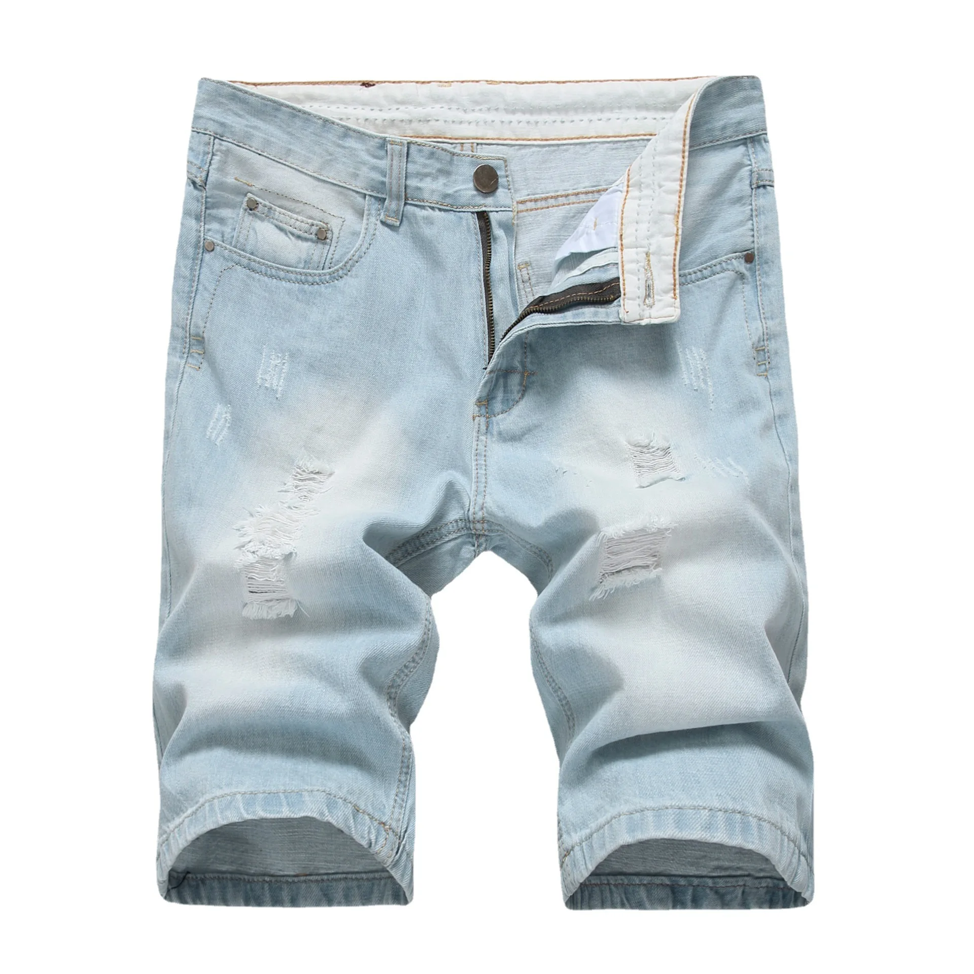 

Men's cotton denim shorts summer hole light men's pants shorts