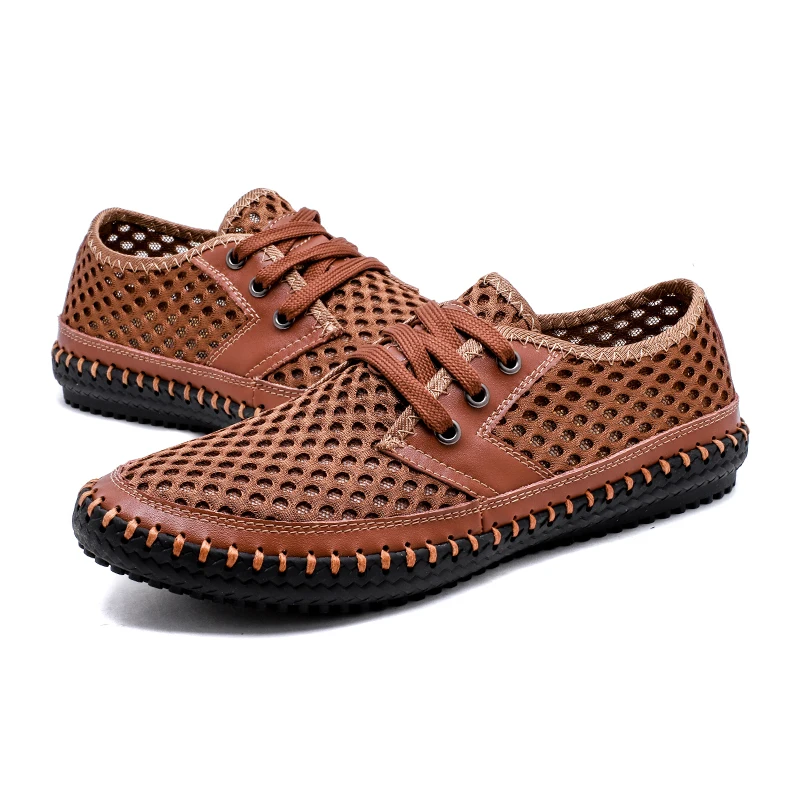 

UEXIA New Men's Casual Shoes Summer Breathable Mesh Shoes Brand Men Fashion Lace-Up Loafers Soft Comfortable Flats Size 38-48