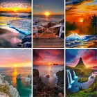 GATYZTORY 60x75 см рамка фотообои ручная роспись DIY подарок Закат над морским пейзажем картина по номеру Home D