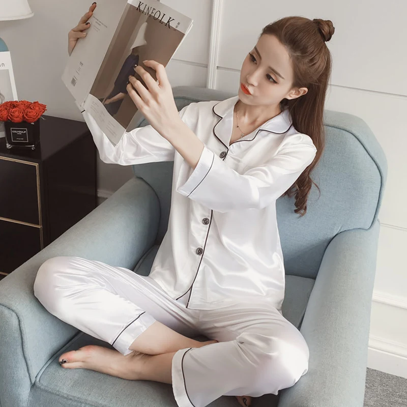 

Satin Silk Plus Size 5XL Women's Pajamas Set Bathrobe Spring Long Sleeve Pajama Sets Female 2020 Summer Loose Woman Home Clothes