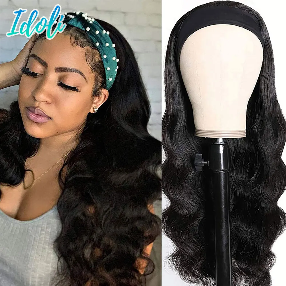 

28 30 Inch Headband Wig Brazilian Remy Body Wave Human Hair Wig For Woman Full Machine Made Wig With Scarf Idoli Head band Wig