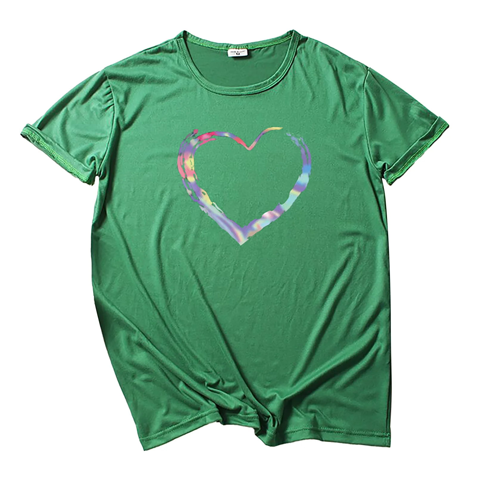 

Colourful Heart Print Women T Shirt Short Sleeve O Neck Loose Women Tshirt Ladies Fashion Tee Shirt Tops Clothes Mujer