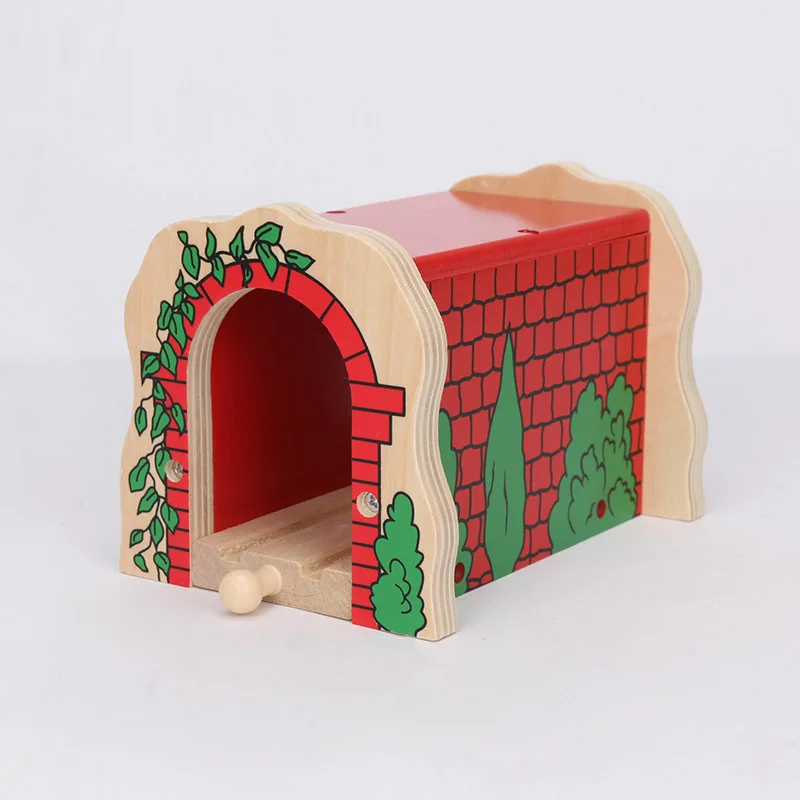 new red tunnel Друзья деревянный поезд игрушечные часы платформа угольная станция пещера туннель кран деревянные аксессуары для поезда трек части блоки игрушки - Цвет: new red tunnel