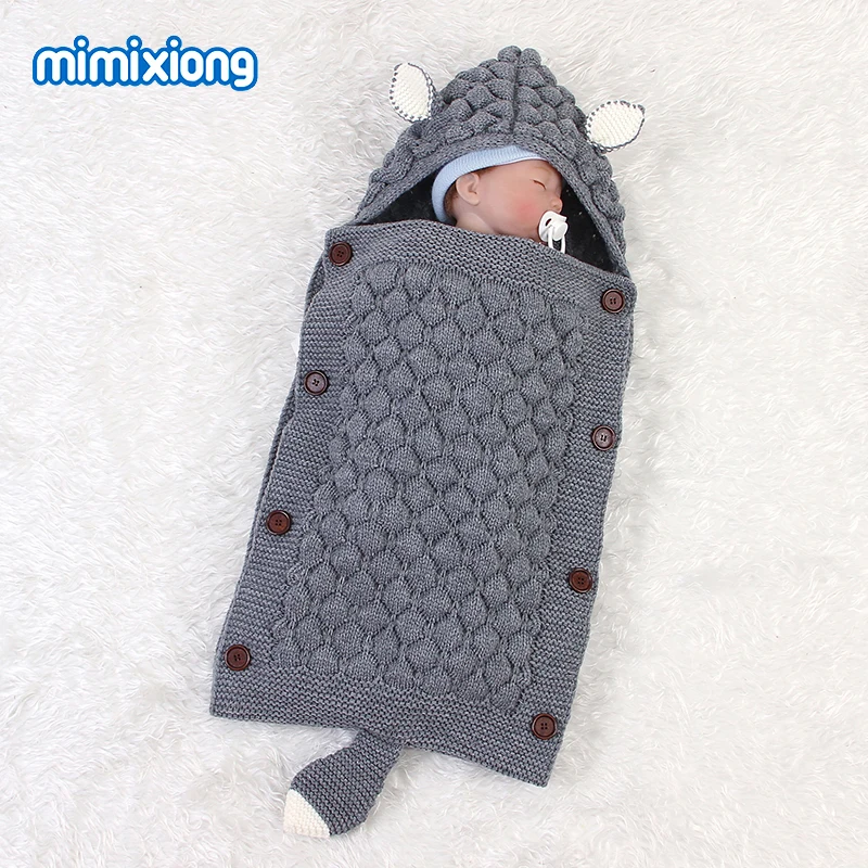 Спальные мешки для новорожденных с кроликом из мультфильма, вязаные детские коляски, спальные мешки, зимняя теплая пеленка для новорожденных, обертывание конвертов 0-6 м