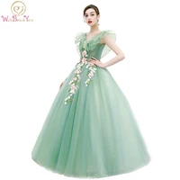 green quinceanera dresses 2020 ball gown long floor length v neck lace applique floral sweet 15 dresses vestidos de 15 anos