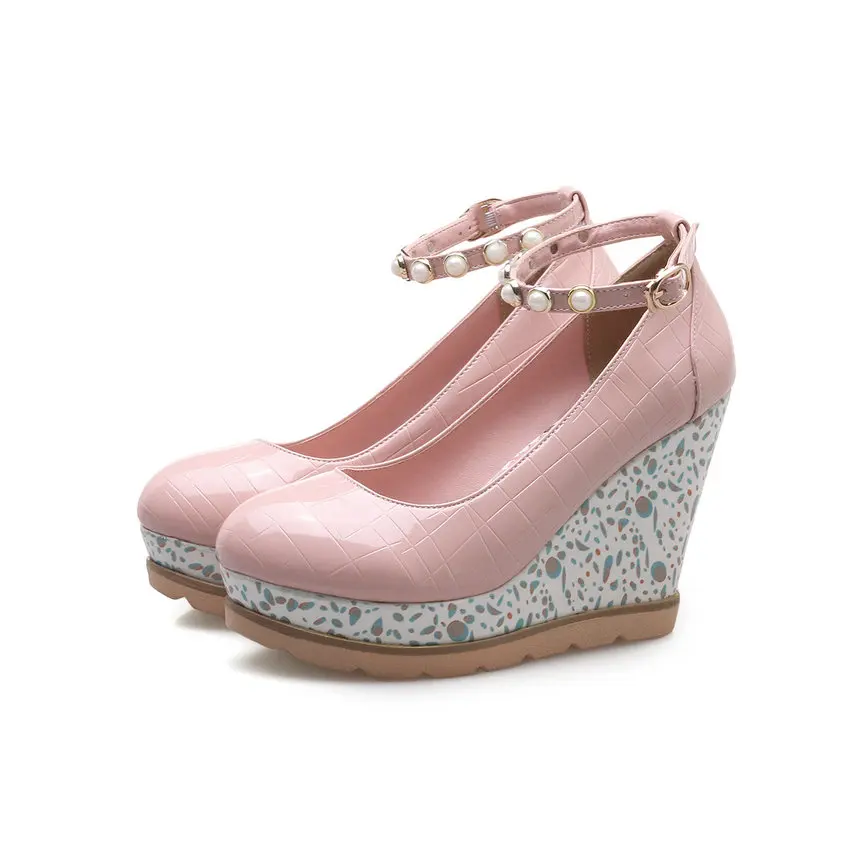 ESVEVA 2018 Women Pumps Wedges Heels PU Leather Buckle Strap Round Toe High Platform Shoes for Size 34-42 | Обувь