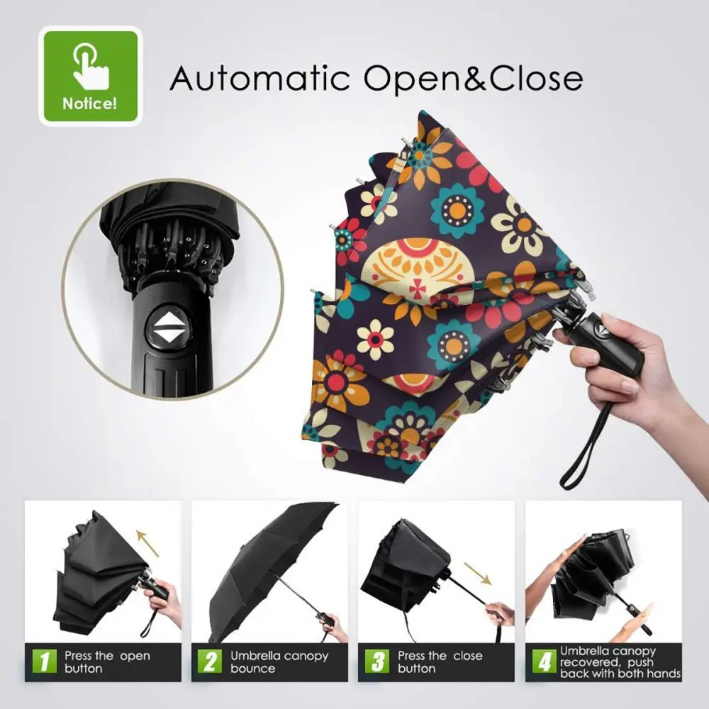 Comprare Teschi Di Zucchero E Fiori Day Of The Dead Ombrello Rovesciato Pieghevole Automatico Antivento Paraguas Portatili Per Uomo Donna