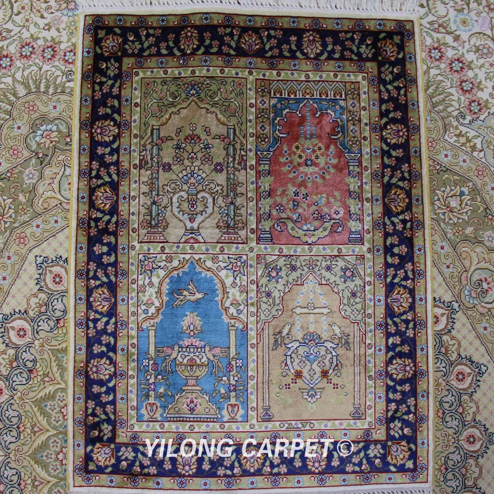 Yilong 1 5 'x 2' Ручная работа цветной Шелковый гобелен миниатюрный маленький