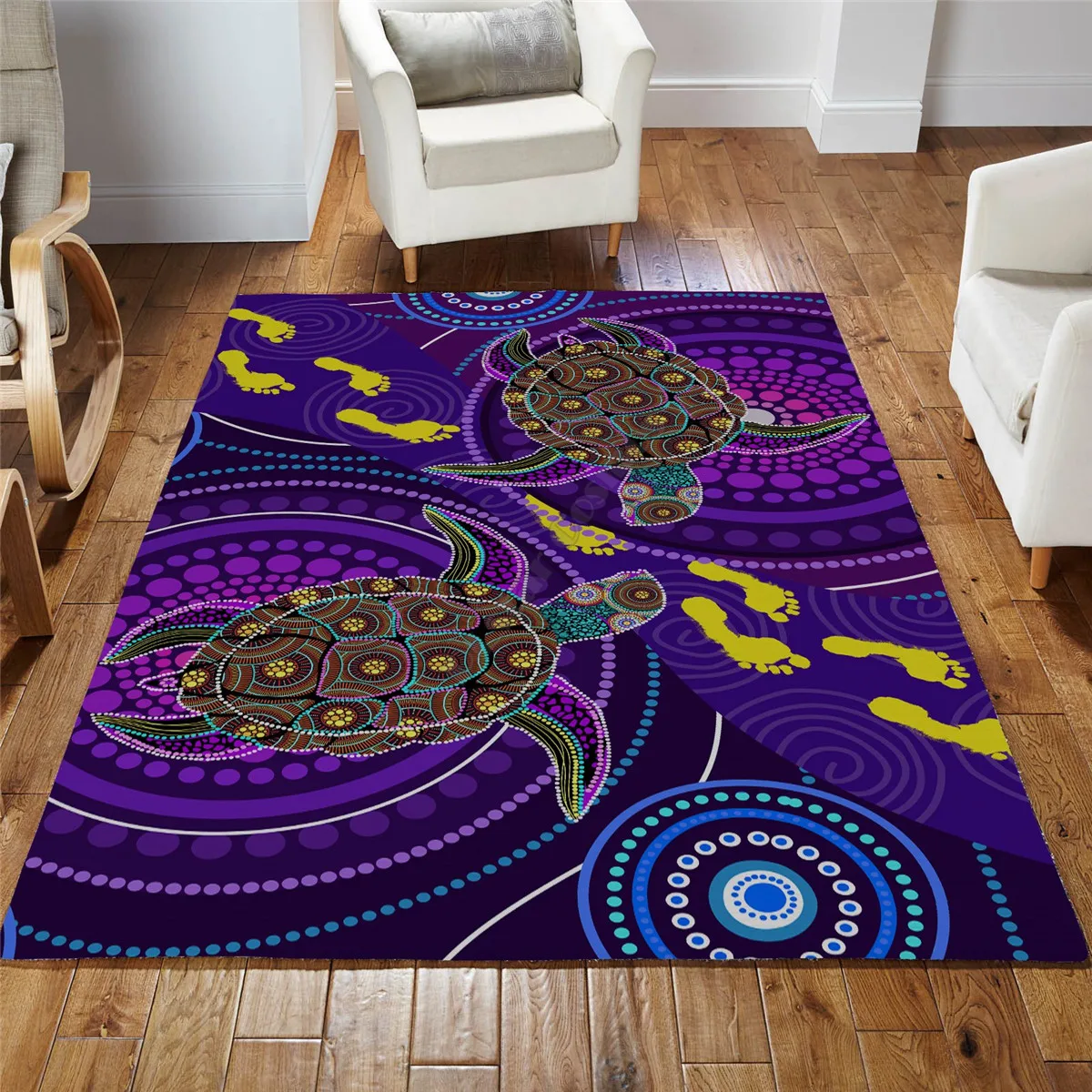 

Aboriginal Purple Turtles Australia Indigenous Painting Art Rug Printed Non-slip Mat Dining Room Living Room Soft Bedroom Carpet