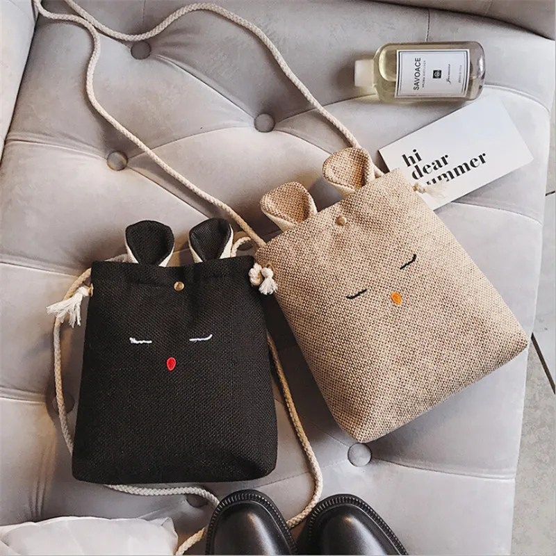 Парусиновая Детская сумка мессенджер с кроликом на плечо кошелек для монет