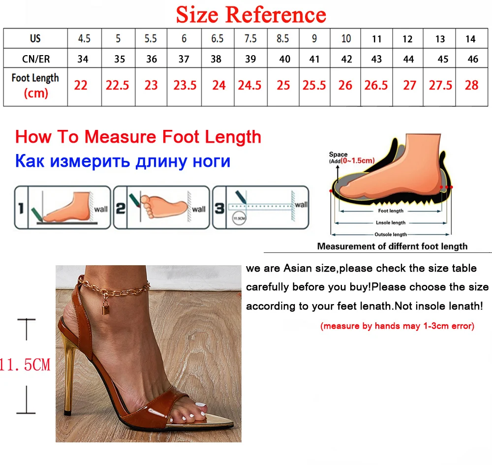 

Women's Shoes Pu Pointed Peep Toe Sandals Chain Buckle Sexy Roman High Heels Metal Thin Heels11cm Fashion Party Ladies Shoes