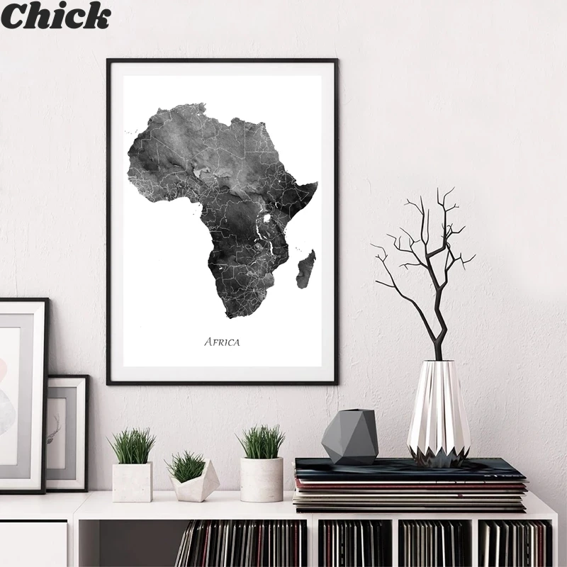 

Africa Map Posters And Prints Wall Art Canvas Painting Gray Black White Canvas Painting Living Room Pictures Home Decor Painting