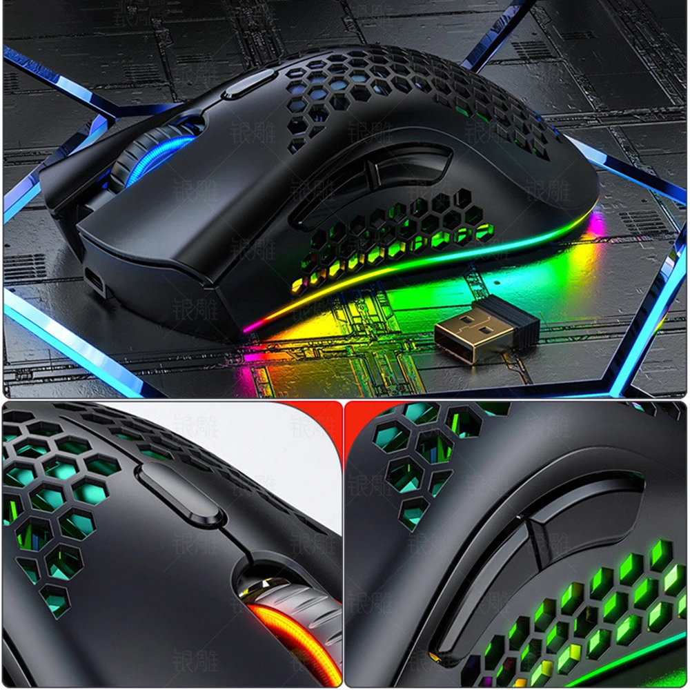 Беспроводная мышь 2 4G с полым покрытием игровая RGB подсветка перезаряжаемая
