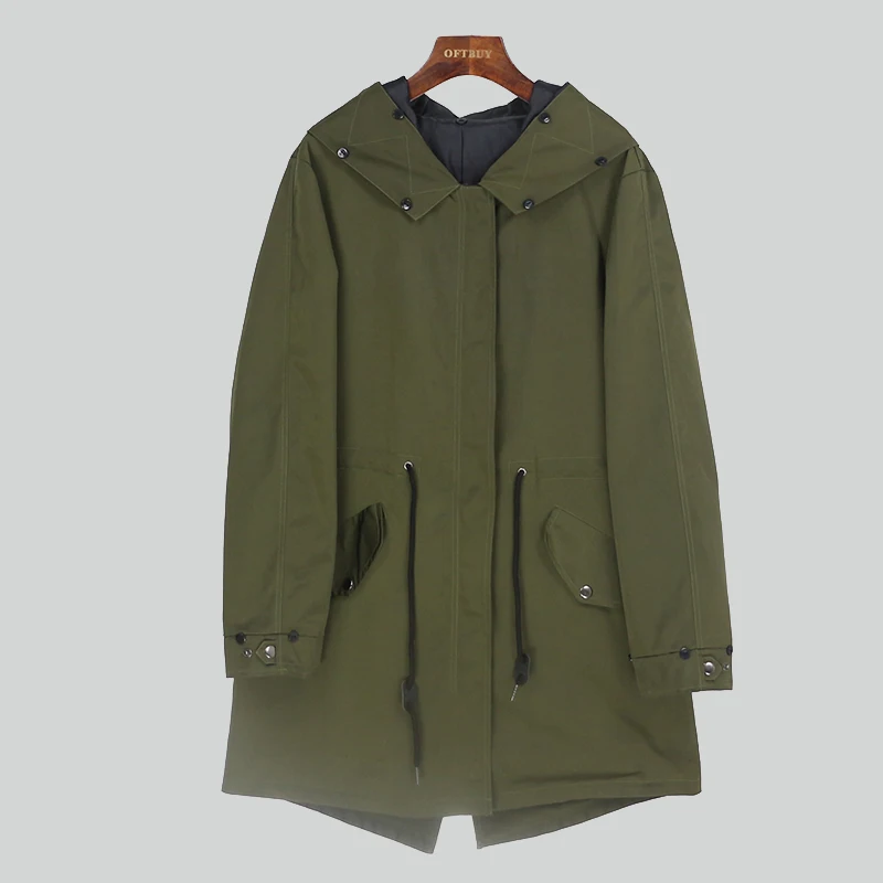 long green OFTBUY Водонепроницаемая длинная парка с меховой подкладкой и меховым воротником - Цвет: long green