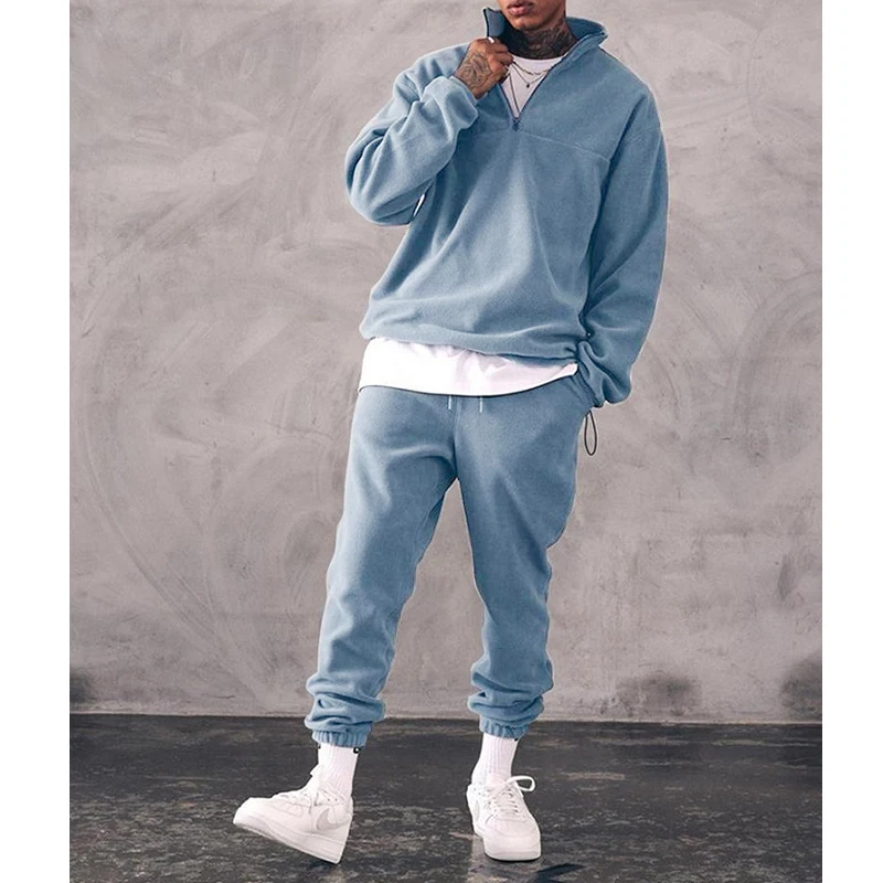 Men's Sweatshirt Plus Velvet 2-piece Suit Long-Sleeved Solid Color Casual Sportswear Autumn Warm | Мужская одежда