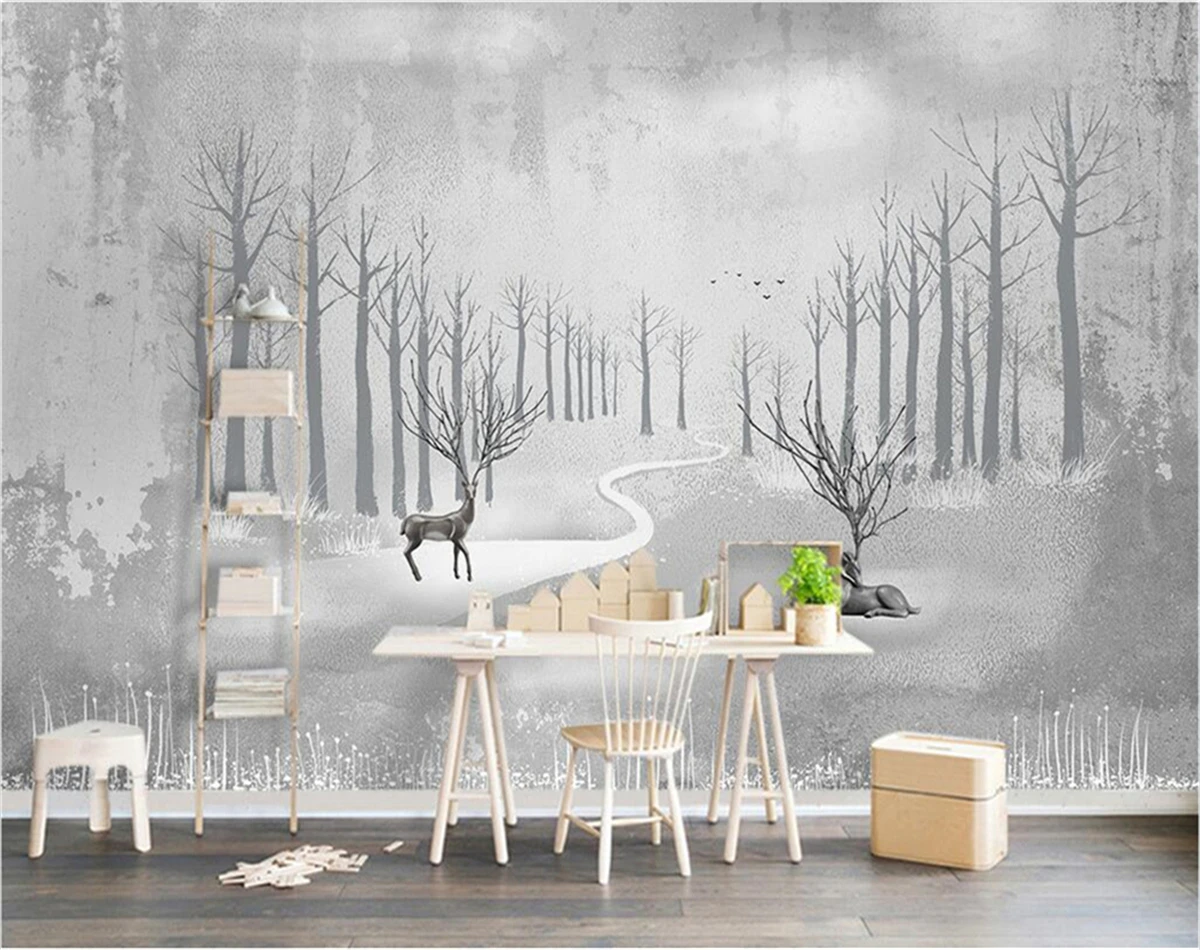 

Фон Beibehang для телевизора с изображением красивых деревьев лося, расписанный вручную, настенное украшение, картина под заказ, обои для телеви...