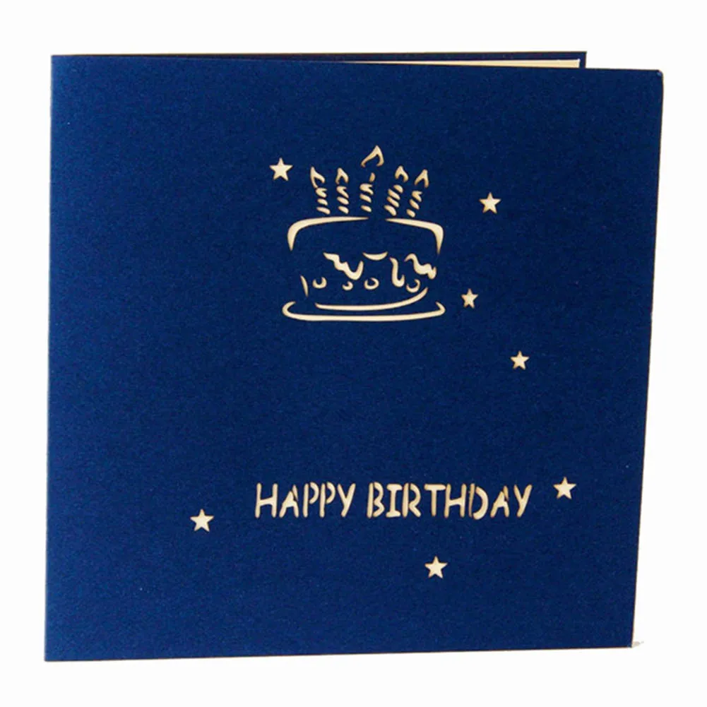 

1 Set Colorful Birthday Cake 3D Paper Carving Blessing Greeting Card Creative Birthday Three - Dimensional Card