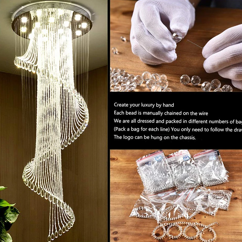 

YSN Crystal Room Lights K9 Spiral K9 Crystal Chandelier European Modern Creative LED Chandelier Lamp Hotel Villa