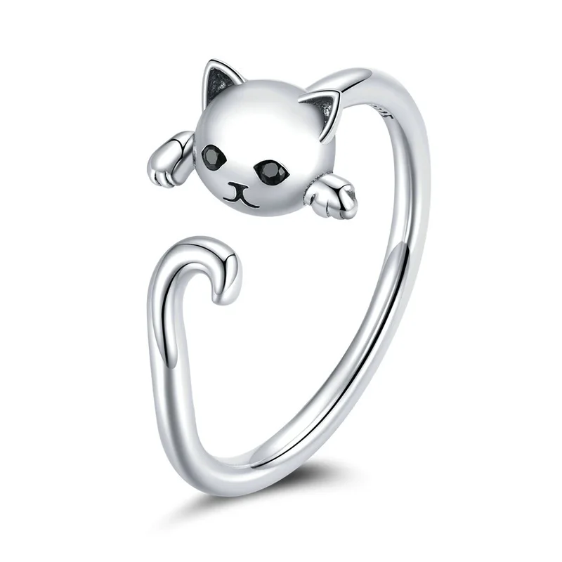 

Somen Retro Cute Cat S925 Silver Open Ring Japan and South Korea Simple To Send Girlfriend Personality Creative Tail Ring