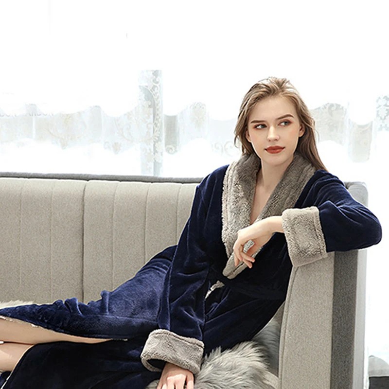 Халат фланелевый женский зимний благородный теплый плотный бархатный халат для