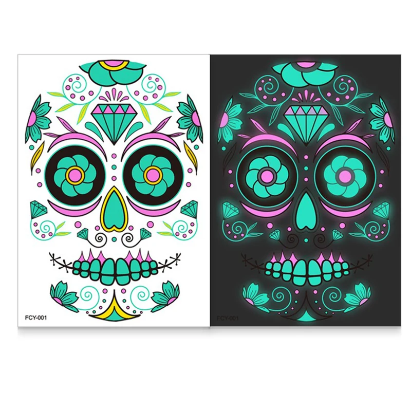1 Sheet Halloween Waterproof Temporary Tattoo Sticker Facial makeup Special Face Day of The Dead Skull dress up | Красота и здоровье