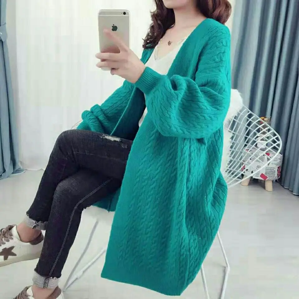 

2020 new autumn thick twist sweater cardigan loose long sweater coat women