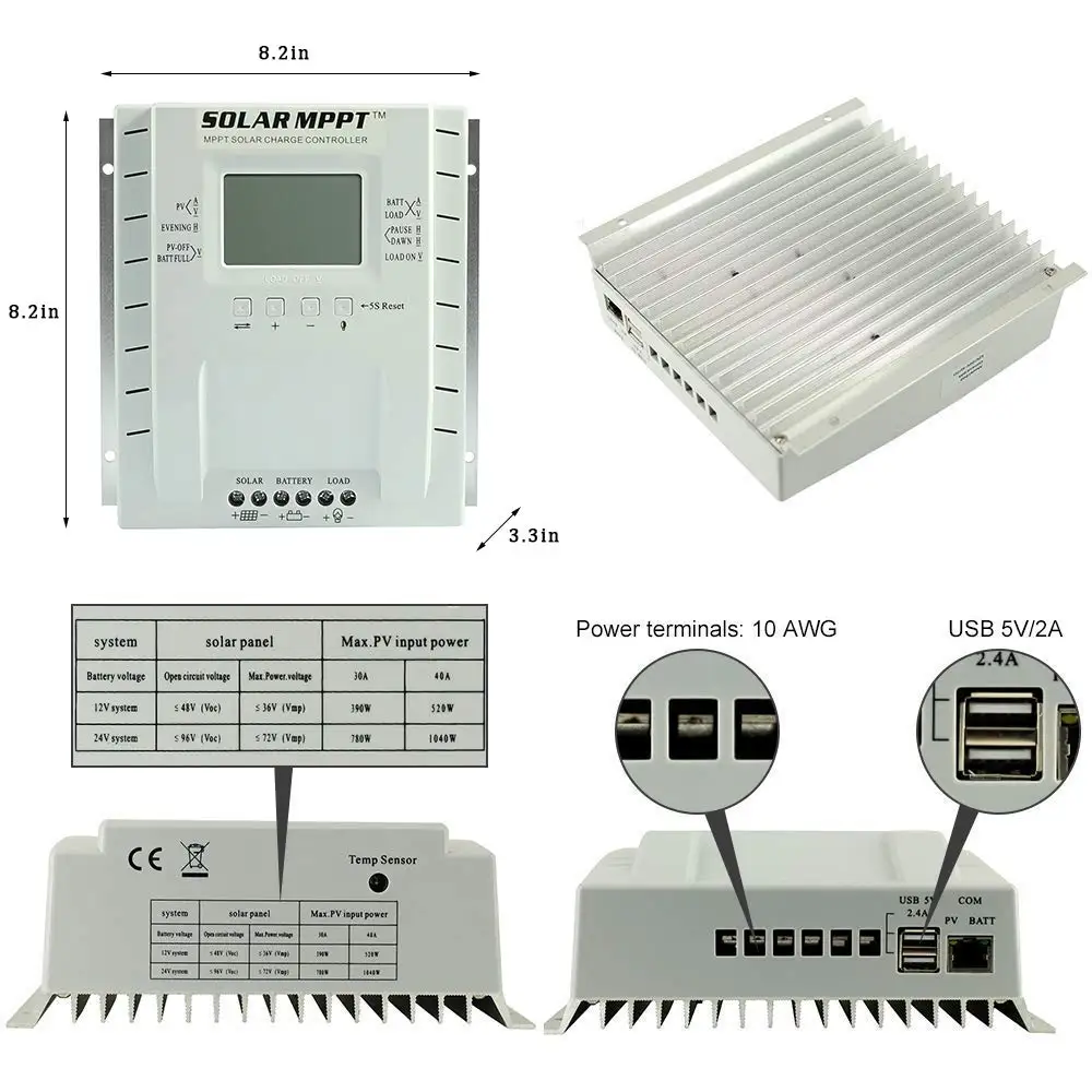 

40A 60A MPPT Solar Charge Controller Solar System Solar Regulator 99% Auto 12V/24VDC LED USB 5V Indicator