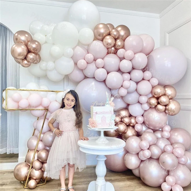 179Pcs Baby Pink White Birthday Balloons Set Chrome Purple Balloons Wedding Baby Shower Globos Party Decoration Supplies Gifts
