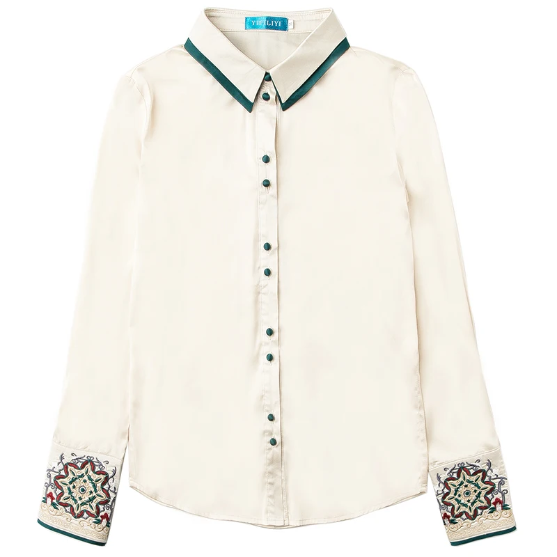 

Women's Satin Shirts Elegant Office Ladies Boutique Tops chaquetas mujer 2021 Spring Summer Long Sleeve Embroidery Bow Shirts