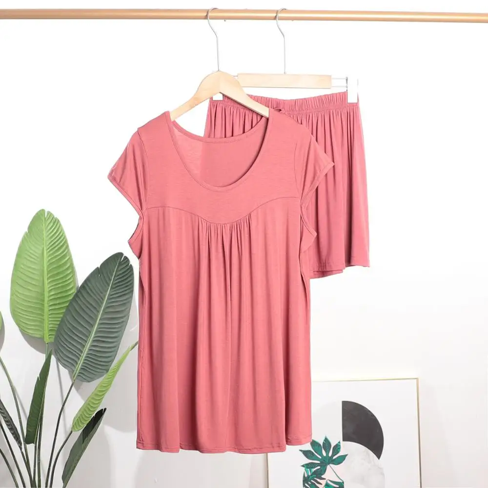 

Fdfklak Loungewear Women Pajama Set 2 PCS Home Wear Nightwear Sleepwear XL XXL 3XL Large Summer Short Sleeve Pyjamas Women