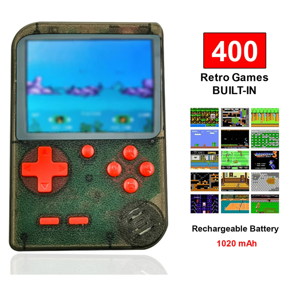 Transparent Black Ретро портативные игровые консоли Портативный 8-битный 400 В 1 футболки с принтами на тему классических игр FC NES консоль " монитор большой Экран рождественские подарки - Цвет: Transparent Black