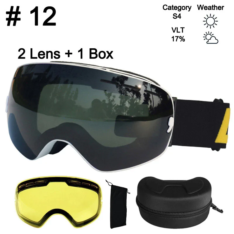 Color 12 Lens Box LOCLE лыжные очки противотуманные UV400 сферические лыжные очки Лыжные Сноуборд очки двойные линзы лыжные очки с дополнительными линзами и коробкой - Цвет: Color 12 Lens Box