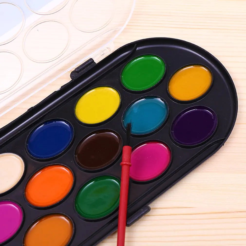

16 Colors Professional Solid Watercolor Paints Paint Box With Paintbrush Bright Color Sketch Color Art Tool Art Supply