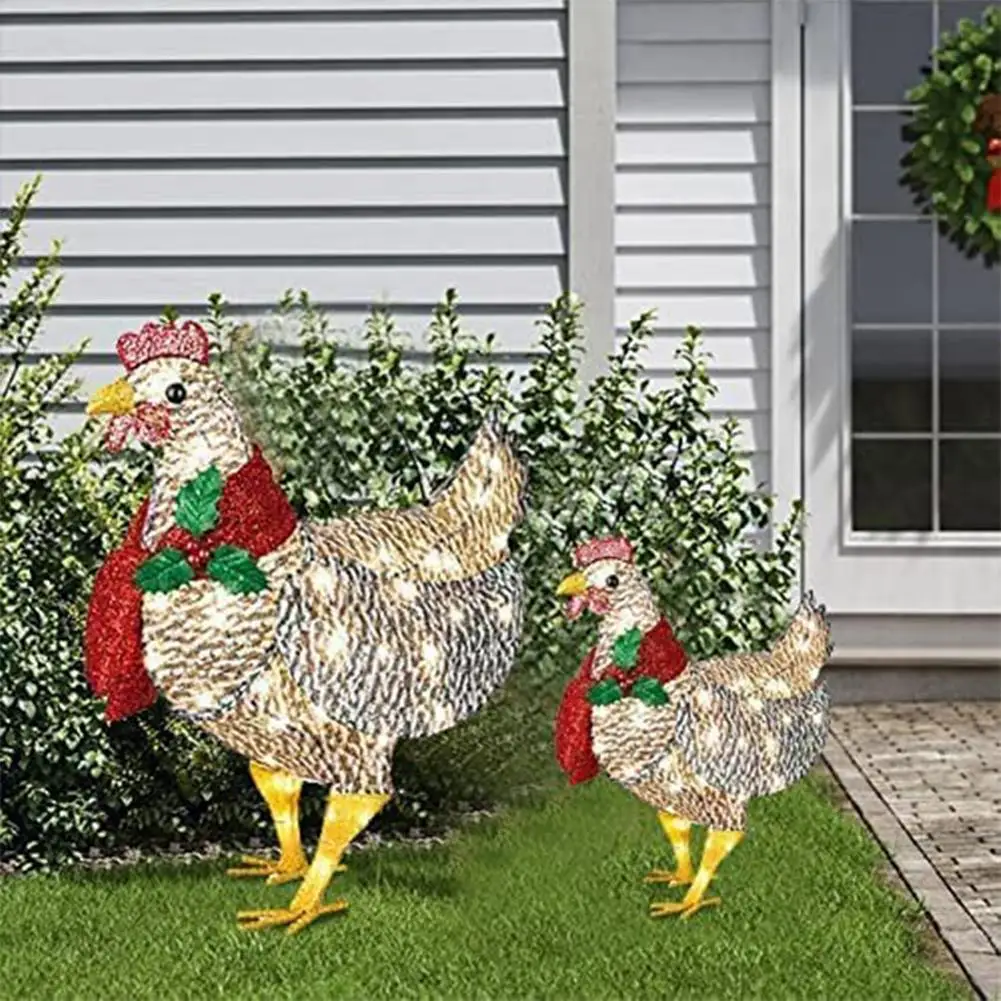 

Christmas Scarf Chicken Holiday Decoration Light-up Chicken With Scarf Rooster Animal Garden Stakes For Ground Lawn Outdoor Dec