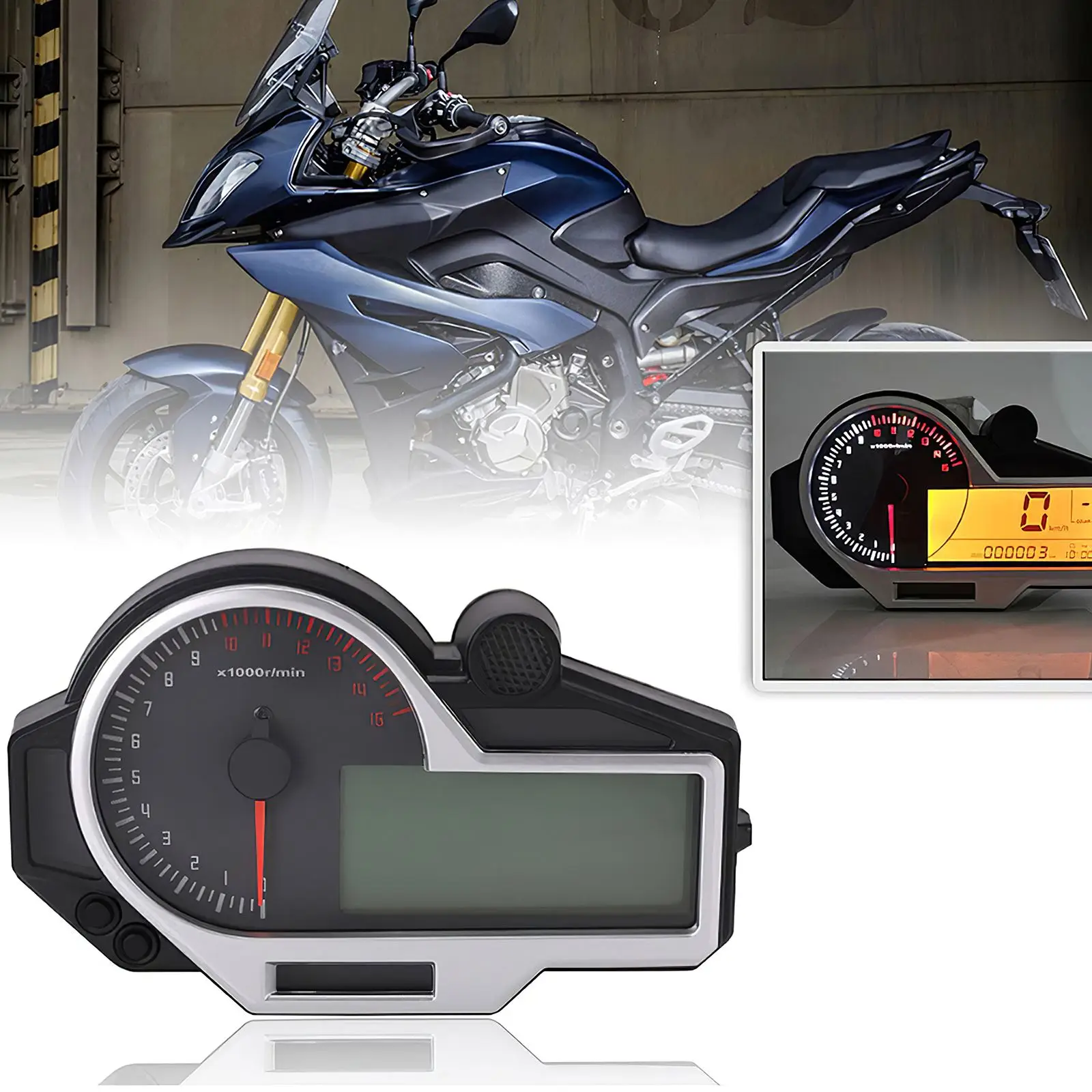 

Universal Motorcycle LCD Backlight Screen Odometer Speedometer Motorbike Tachometer Waterproof 14000R Monitoring Device