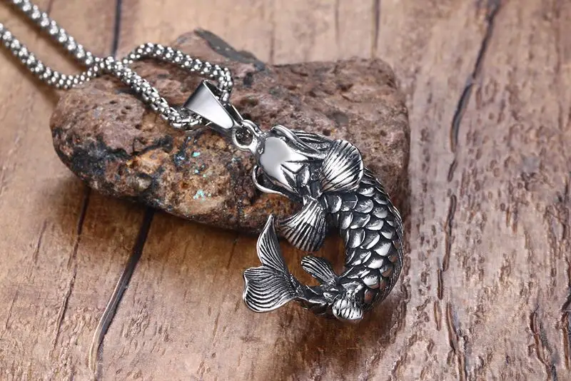 

FXM stainless steel necklace hot sell gold color top quality single women 44mm Multicolored carp gift women jewelry