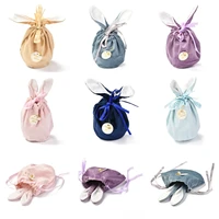 10 sets rabbit bunny ears ribbon flannelette drawstring bag for easter valentines day candy chocolate jewelry packing gift bags